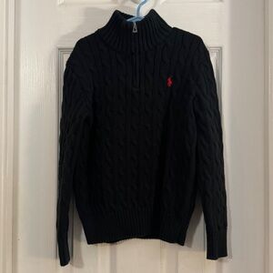 NWT Polo Ralph Lauren Boy Black Cable Half Zip Up Sweater Long Sleeve